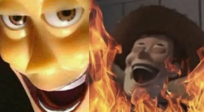 Woody from Toy Story with an evil laugh