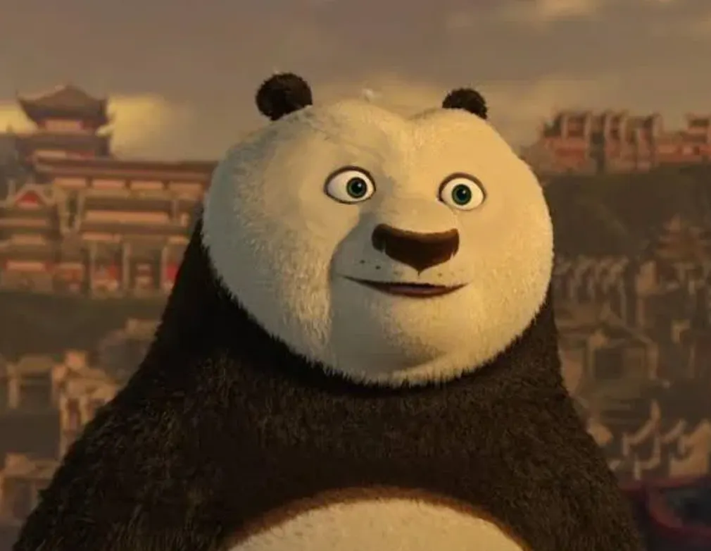 Po with a confused look, and also eyebrow-less