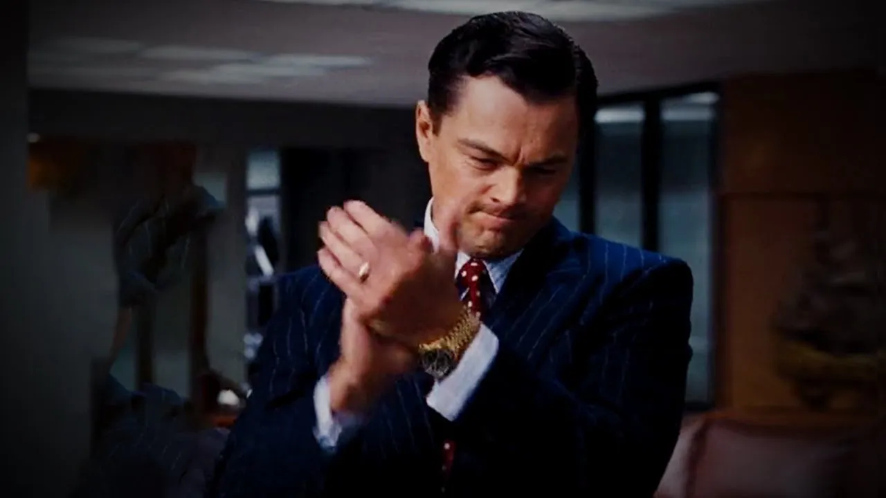 Leonardo Di Caprio clapping in a Wolf of Wall Street scene