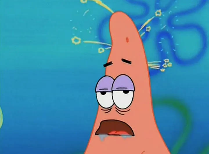Patrick Star with a fried brain