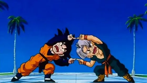 Goten and Trunks performing the fusion dance
