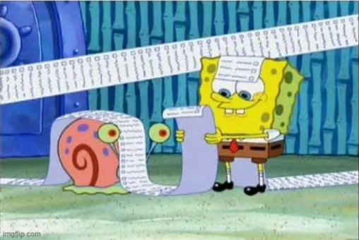 Spongebob reading a really long scroll