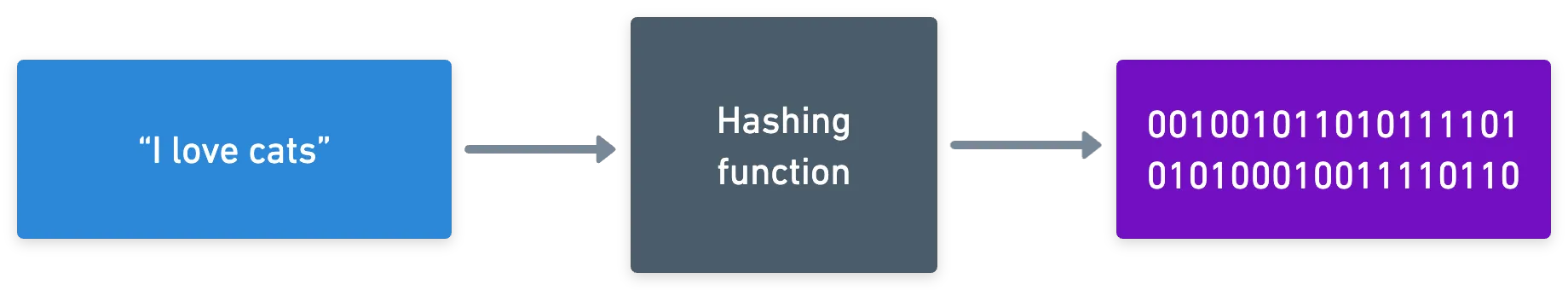 Hashing function representation as taking any input, and spitting a fix-length binary output