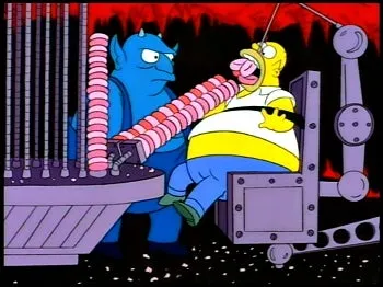 Homer Simpson being doughtnut-stuffed