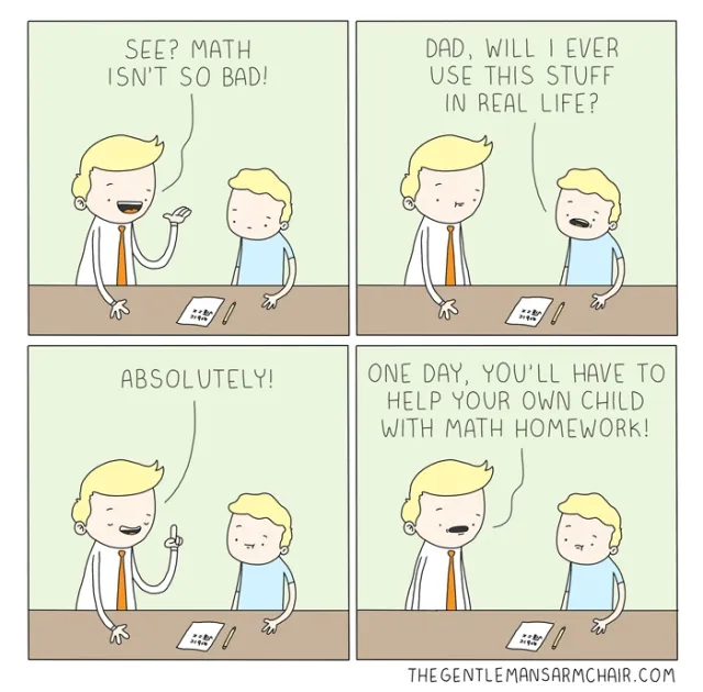A joke of a dad teaching his son math so he can teach his offspring as well