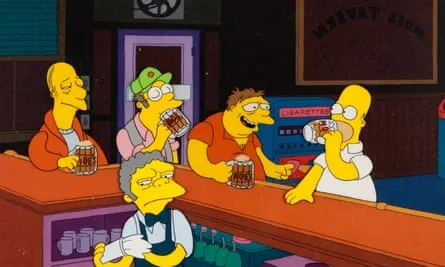 Everyone waiting for Homer to talk in Moe's tabern