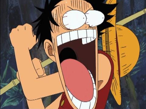 Luffy de One Piece con ojos saltones