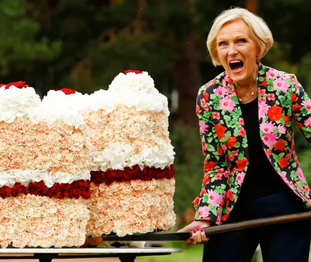 A lady with a giant cake