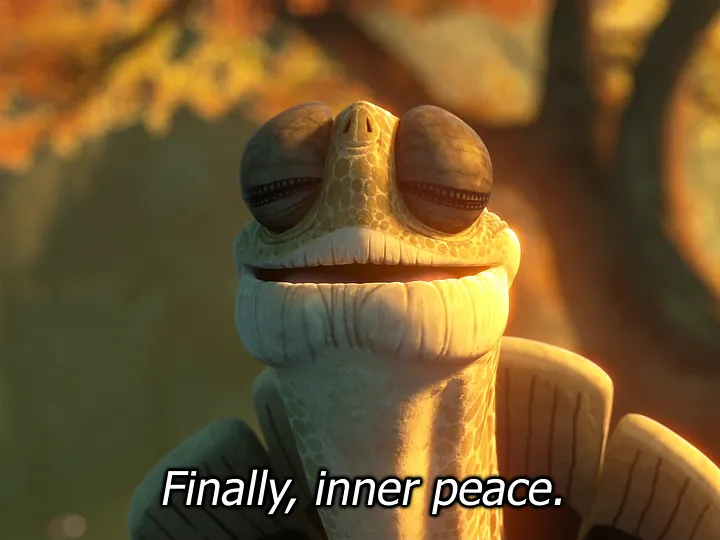 Master Oogway with quote 'finally, inner peace'