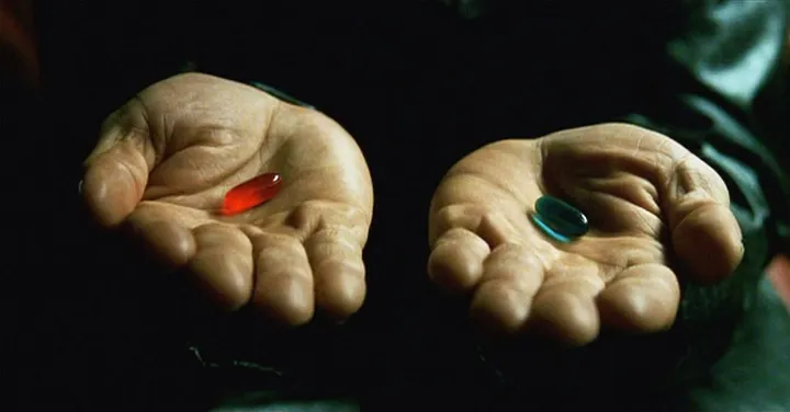 Pill selection scene from Matrix