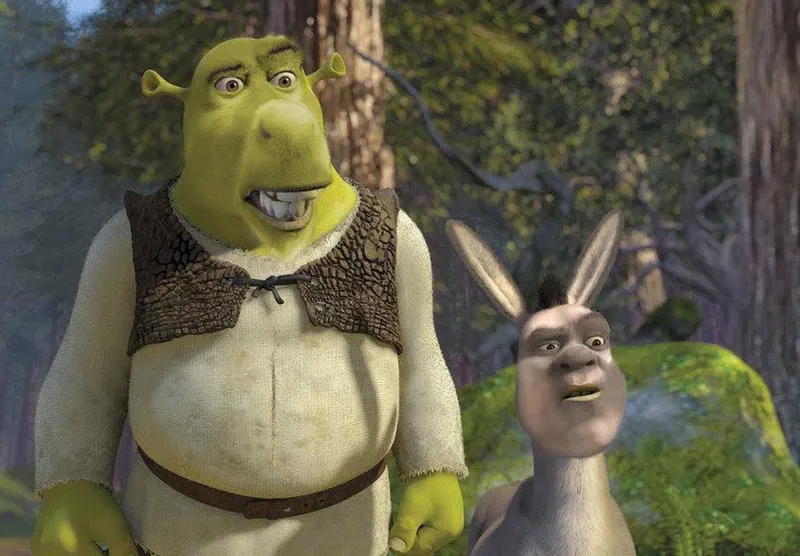An image of Shrek and Donkey, confused, and with swapped faces