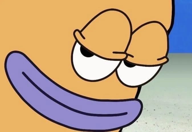 A mischievous face from a character in Spongebob
