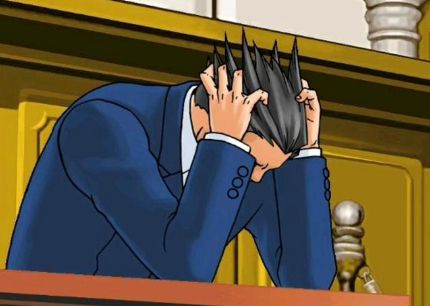 Ace Attorney grabbing his head